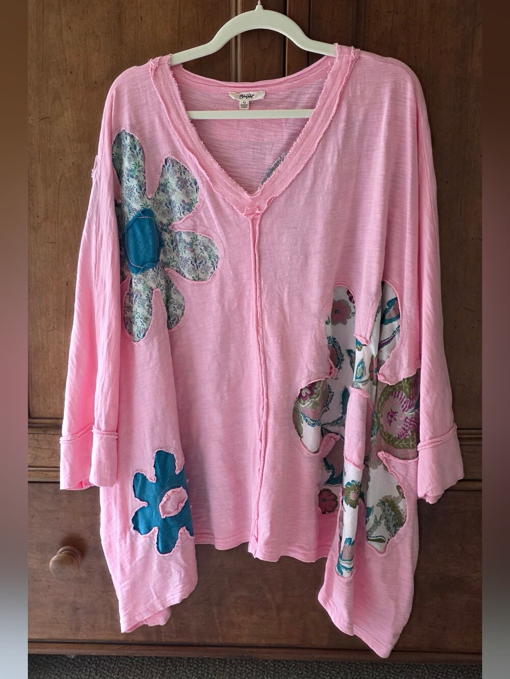 Blue Velvet LA Boutique Pink Oversized Floral Top Medium Cotton